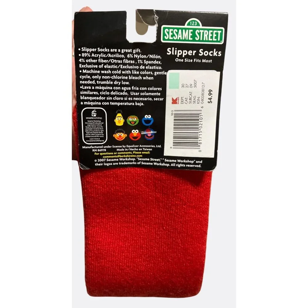 Sesame Street Kids Slipper Socks With Gripper Sole One Size Red Elmo Print
